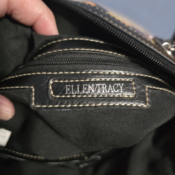 Ellen Tracy Floral Purple & Yellow Vinyl Shoulder Bag - Picture 10 of 12